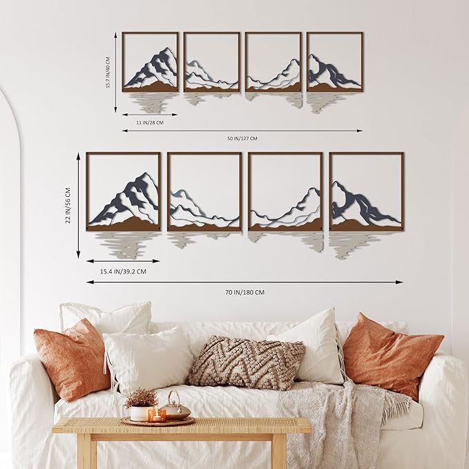 ESTART 4 PCS Metal Mountain Wall Art, Large Mountains Wall Decor, Mountain Forest Decorative Painting Suitable For Living Room Bedroom Office Indoor And Outdoor