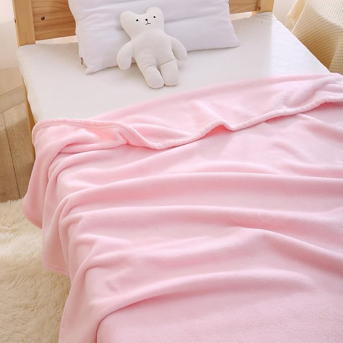 DaysU Plush Flannel Baby Blanket Super-soft Lightweight, Embroidered Fleece Baby Blanket for Girls, Portable Bed Throws for Baby Crib and Toddler Bed, Pink Alpaca, 30”x40”