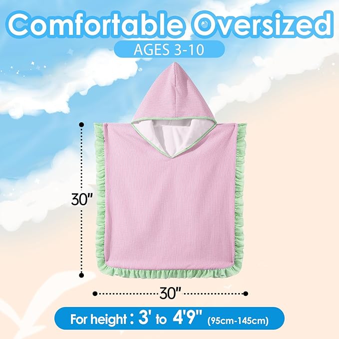 Hooded Towels for Kids,Toddler Bath Towel Swim Cover Up for Ages 3-10 Girls Boys Pool Towels Soft Thick 30"x30" Microfiber Poncho Towel(Pink)