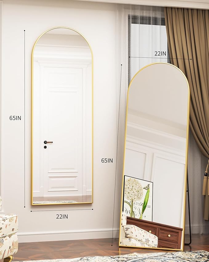 Antok Full Length Mirror, 65"x22" Floor Mirror Freestanding, Full Body Floor Standing Mirror with Stand for Bedroom, Hanging Mounted for Living Room Cloakroom, Gold