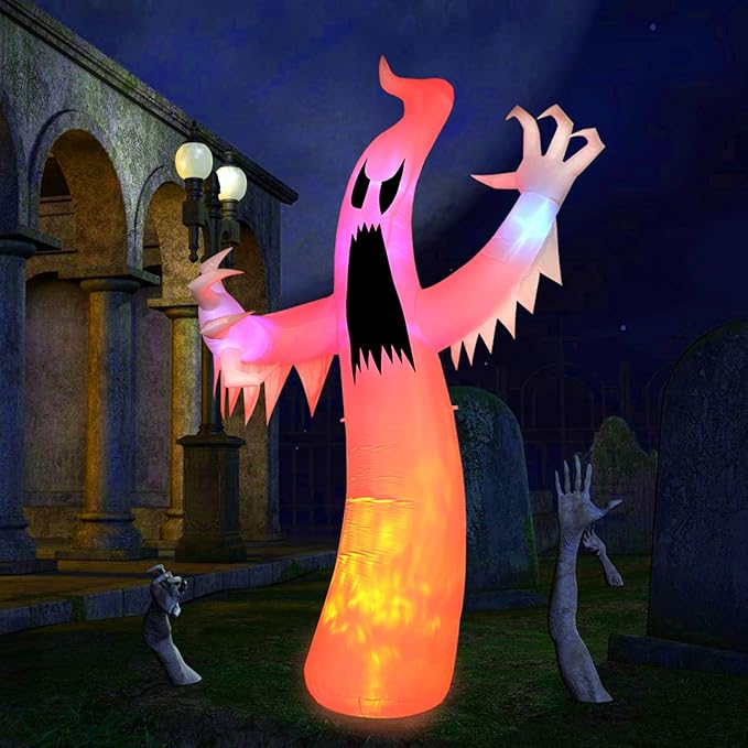 12FT Halloween Inflatables Colorful Ghost Outdoor Halloween Decoration Blow Up for Halloween Outdoor Yard Decorations, Garden, Lawn (12FT Ghost)