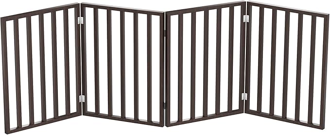 Pet Gate - 4-Panel Indoor Foldable Dog Fence for Stairs, Hallways or Doorways - 72x24-Inch Retractable Wood Freestanding Dog Gates by PETMAKER (Brown)