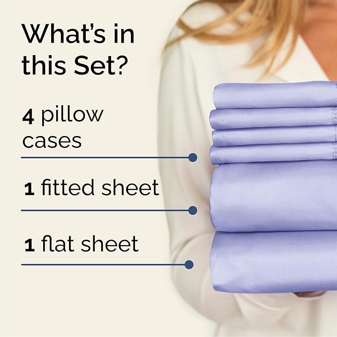 CGK Linens Full 6 Piece Sheet Set - Cooling Sheets for Hot Sleepers - Hotel Luxury Bedding Set with 8-16 Inch Deep Pockets - 1 Flat & 1 Fitted & 4 Pillowcases - Soft, Comfy and Wrinkle Free - Lavender