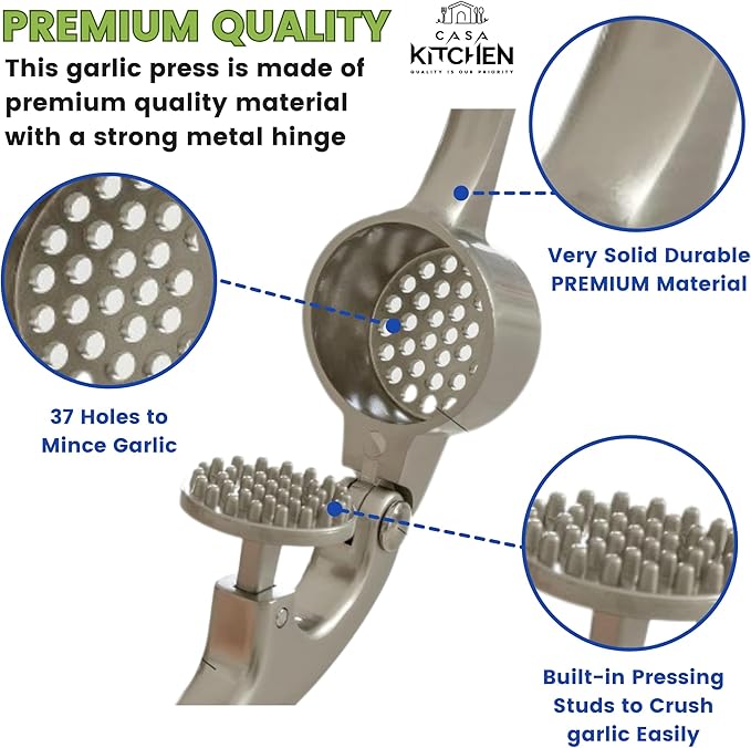 Premium Garlic Press - Rust Proof & Dishwasher Safe Garlic Mincer Tool, Garlic Press Stainless Steel, Garlic Crusher, Garlic Masher, Garlic Presses, Silicone Garlic Peeler & Brush - Imperial Sliver