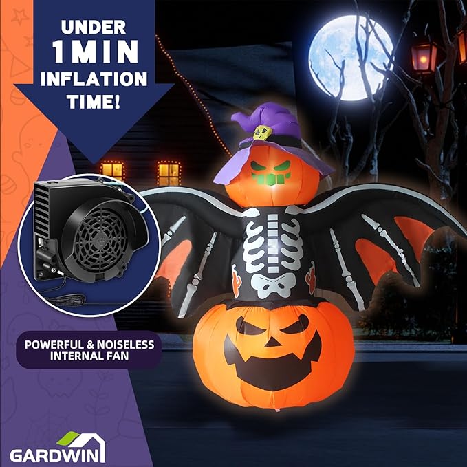 Gardwin 8FT Width Halloween Inflatable Bat Outdoor Decorations, Inflatable Yard Decorations, Blow up Outdoor Halloween Holiday Decor with LED Lights for Home Yard Garden Lawn