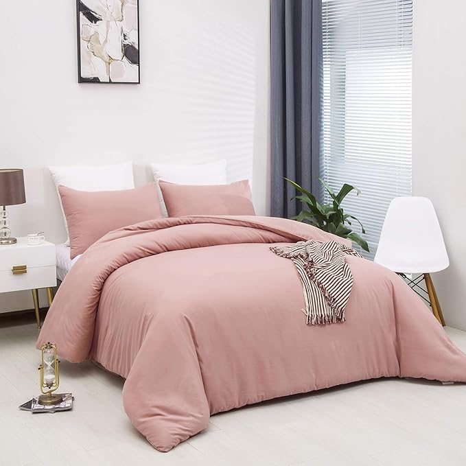 Wellboo Blush Pink Comforter Set California King Solid Pink Bedding Comforters Cal King Women Girls Dusty Pink Quilts Modern Plain Bean Red Blankets Soft Luxury Dream Pink Bedding Plain Pink Comforter