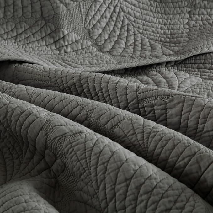 mixinni Grey Palm Tree Pattern Soft Cotton Quilt Set for Him and Her-King Size