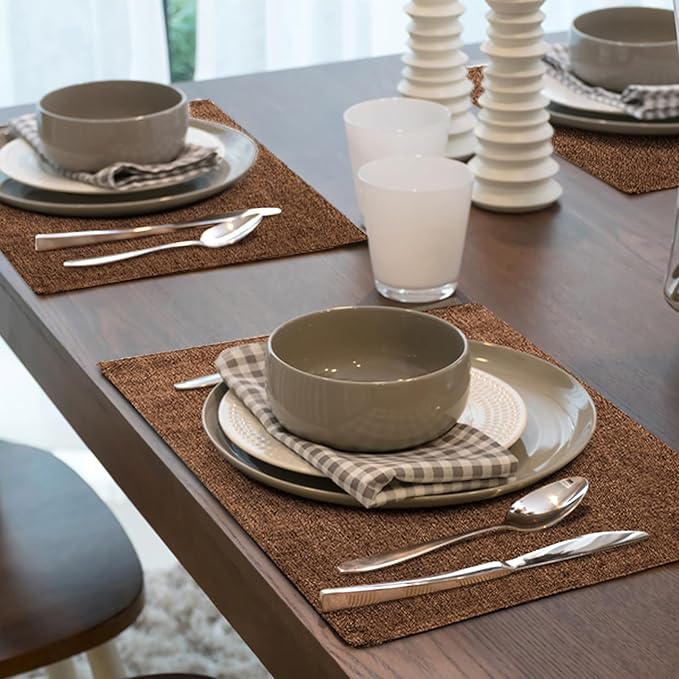 homing Brown Cloth Placemats Set of 6 – Cotton Linen Blend Washable Farmhouse Dining Table Mats for Indoors & Outdoors, Easy to Clean, 13 x 19 Inch