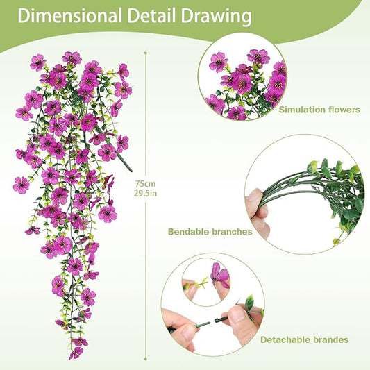 Artificial Hanging Flowers for Outdoors Faux Plants for Spring Summer Decoration,6 Bundles UV Resistant Realistic Silk Flowers Indoor Outside Garden Porch Patio Balcony Yard Farmhouse