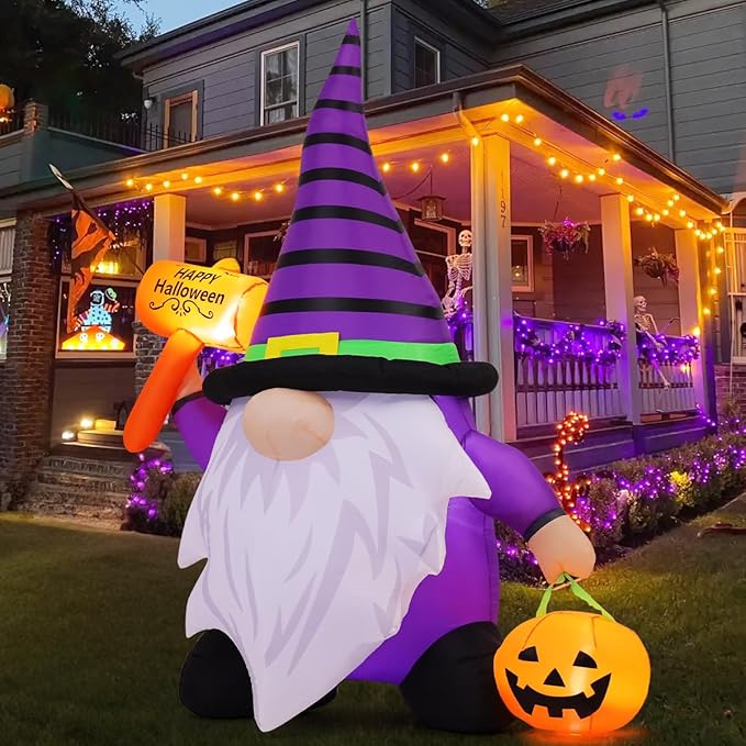 GOOSH 6.7 FT Halloween Gnome Inflatables with Pumpkin Outdoor Decorations Gnome Blow Up Yard Built-in LED Lights for Halloween Party Indoor Outdoor Yard Garden