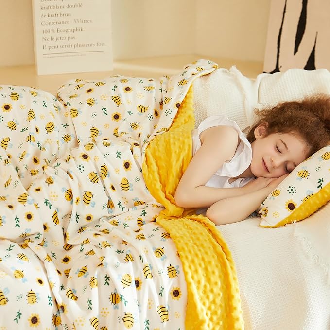 DaysU Silky Micro Soft Plush Baby Blankets Unisex with Print Animal Pattern and Soothing Raised Dots, Double Layer Bed Throws for Toddler Cot, Bee, Yellow, 50x60 Inches