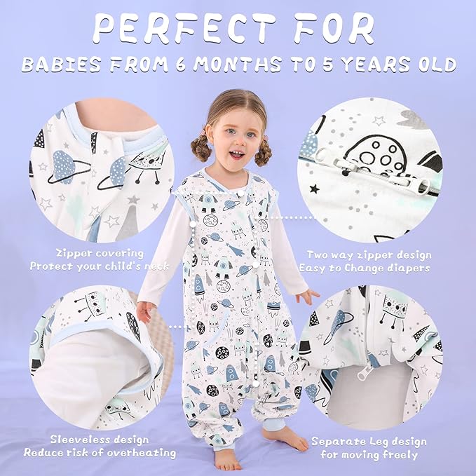 WONDAY Baby Toddler Sleep Sack, Sleep Sack 3t-5t, Sleep Sack Baby Wearable Blanket, Baby Sleep Sacks with Feet, Sleeveless Soft Sleep Sacks for Baby Boys or Girls