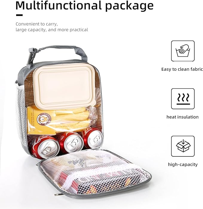 Lunch box Lunch bag for men women Insulated Lunchbox Lunch bags for Work Picnic Travel (Grey)