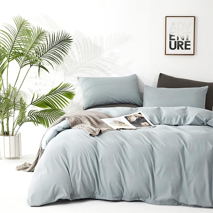 Cottonight Blue Comforter Set Full Light Blue Bedding Comforter Set Solid Baby Haze Blue Blanket Quilts Modern Soft Breathable Simple 3 Piece Dusty Blue Comforter Set for Full Bed