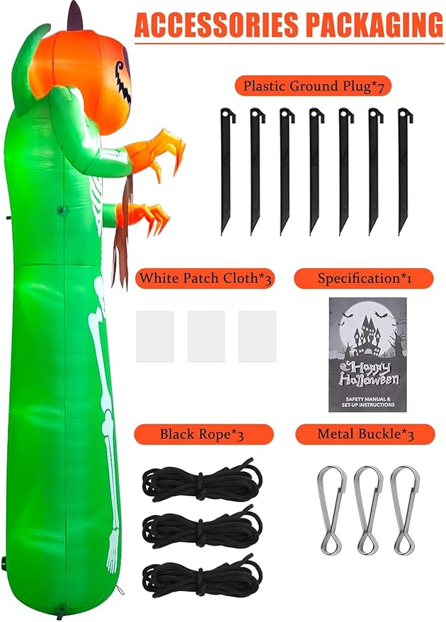 Kalolary 12FT Halloween Inflatable with LED Light, Giant Pumpkin Halloween Outdoor Decoration Scary Pumpkin Skeleton Blow up Inflatable for Home Family Party Halloween Holiday Yard Lawn Indoor Decor