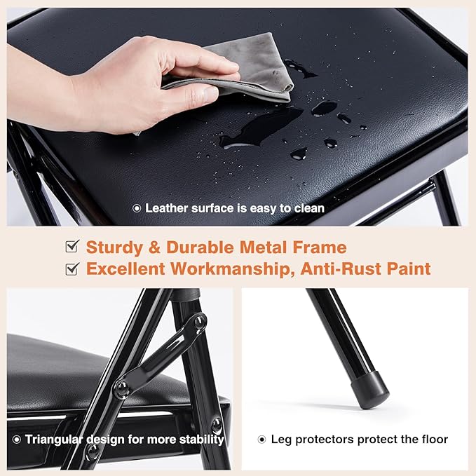 Sweetcrispy Folding Chair 8 Pack, Leather Padded Folding Chairs, Sturdy Metal Foldable Chairs, Easy to Use and Store, Outdoor and Indoor, for Home, Office, Party, Comfy