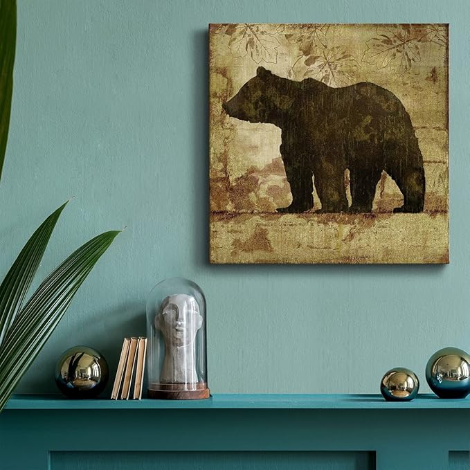 Cute Animals Artwork Abstract Colorful Painting Wall Art on Canvas, Country Bear Wall Art, Ready to Hang, 10'' x 10''