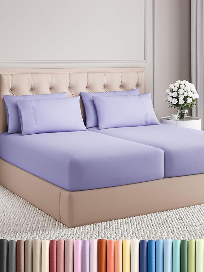 CGK Linens Split King 7 Piece Sheet Set - Cooling Sheets for Hot Sleepers - Hotel Luxury Bedding Set with 8-16 Inch Deep Pockets - 1 Flat & 2 Fitted & 4 Pillowcases - Soft & Wrinkle Free - Split King