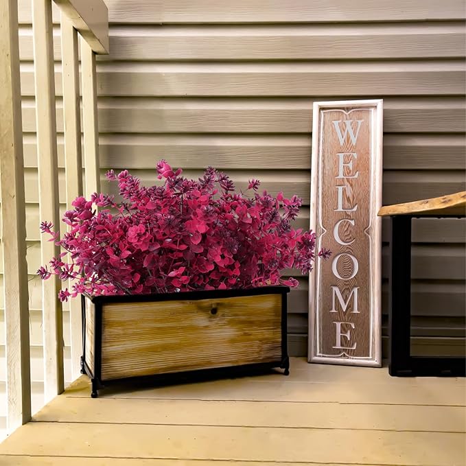 RECUTMS Faux Fall Flowers for Outside,Artificial Plants Outdoor, UV Resistant Flower Greenery Stems Faux Plastic Flowers Shrubs for Home Weddings Garden Porch Front Patio Office Decorr(Wine Red)