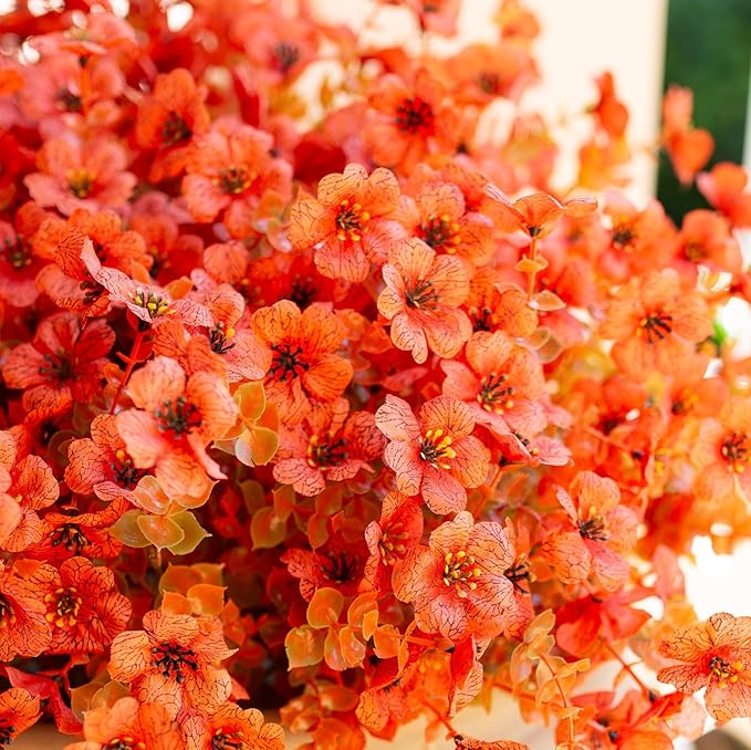 Artificial Fake Plants Flowers for Outdoor Fall Autumn Decoration, 12 Bundles Faux Silk Orange Mums Daisy Look Real UV Resistant for Outside Home Porch Patio Planter
