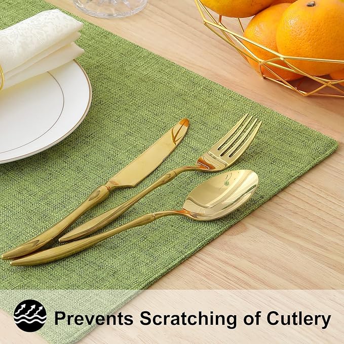 homing Grass Green Cotton Linen Blend Placemats for Dining Table Set of 4 – Washable Farmhouse Kitchen Mats for Indoors & Outdoors, Easy to Clean, 13 x 19 Inch