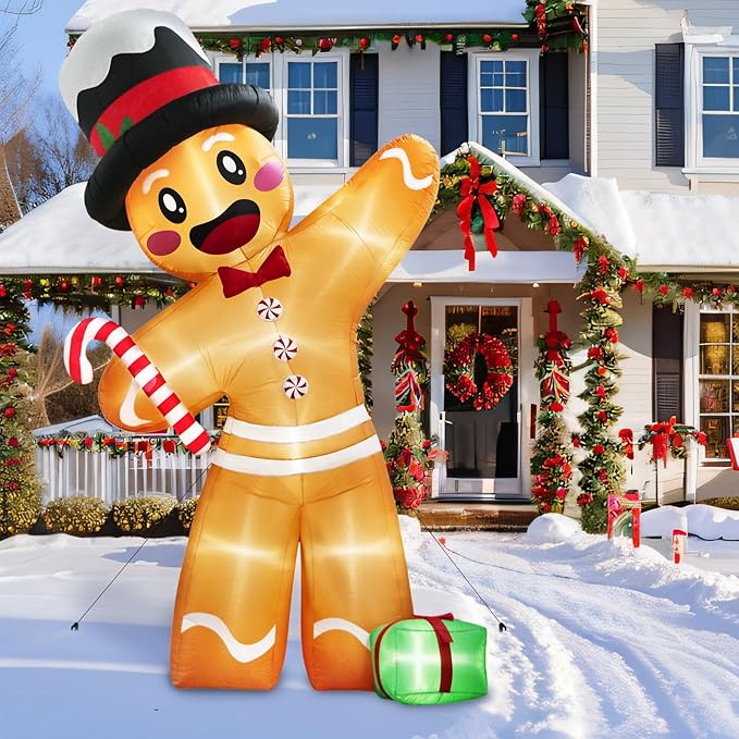 12FT Christmas Inflatables Outdoor Decorations Gingerbread Man, Giant Inflatable Christmas Yard Decorations Outdoor with 8 LED, Christma Blow-up Yard Decorations for Outdoor Indoor Lawn