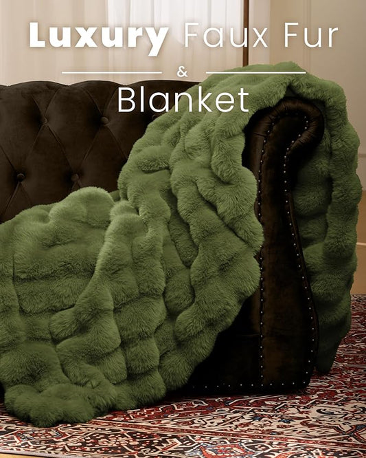 Ultra Soft Cozy Faux Fur Throw Blanket, Fuzzy Plush Thick Bubble Blanket, Oversize Luxury Fluffy Blanket for Couch, Sofa, Bedroom, and Living Room,50x60 Inches,Sage