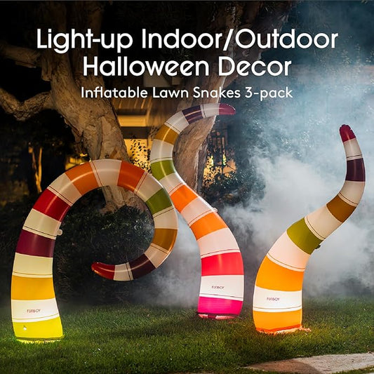 FUNBOY Giant Inflatable Light-Up Yard Snake Scary Halloween Décor, Indoor/Outdoor, (3 Pack)