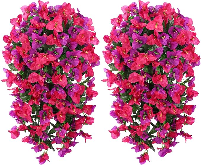 Faux Bougainvillea Artificial Flowers Plants for Outdoor Outside Spring Decoration, 2pcs Fake Silk Long Trailing Vines UV Resistant Realistic for Front Door Porch Planter Urn Patio Balcony Yard, Mix