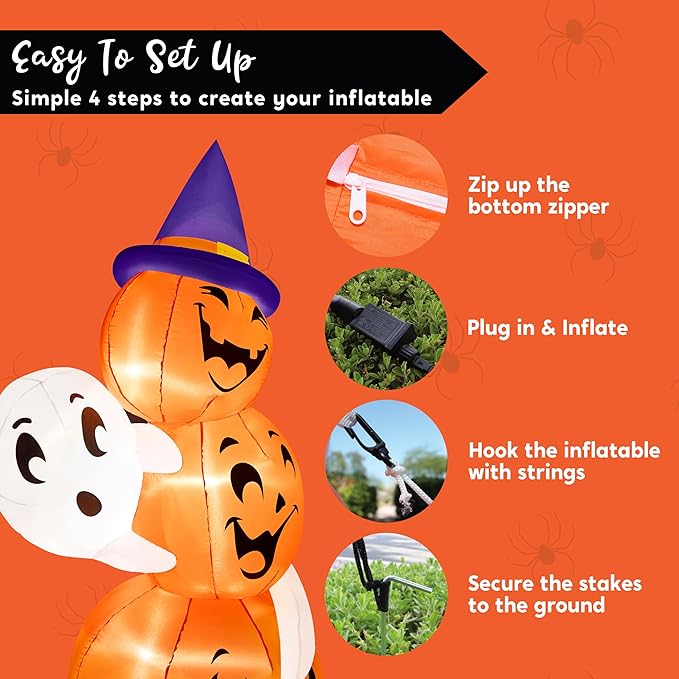 Joiedomi 6 FT Tall Halloween Inflatable Outdoor Decorations, Pumpkin Inflatable Halloween Decor Outdoor, Blow Ups Ghost and Pumpkins with Witch Hat for Cute Decorations Outdoor