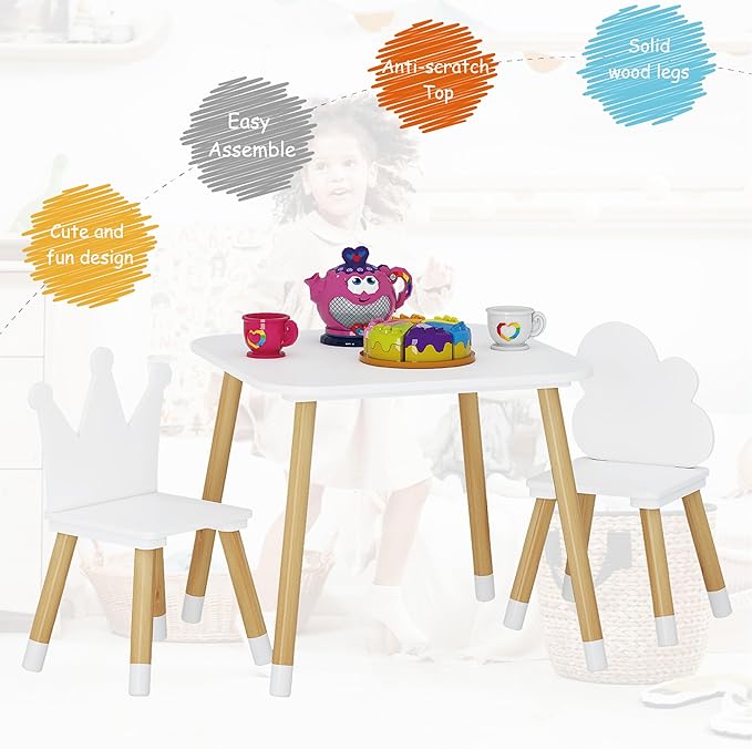 UTEX Kids Table with 2 Chairs Set, Kids Table and Chair Set,3 Piece Kiddy Table and Chair Set, Toddler Table and Chairs, White