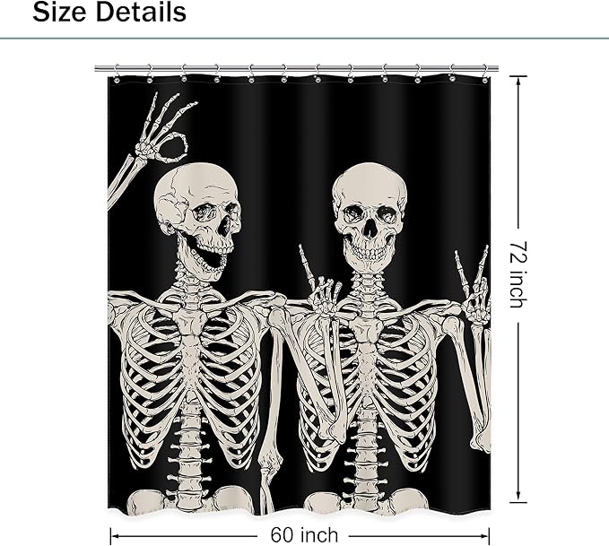 Funny Skull Skeleton Shower Curtain Gothic Spooky Black White Retro Bone Cool Horror Halloween Modern 60Wx72L Inch Shower Curtain Bathroom Set Bath Curtain Bathtub Accessories Home Decor