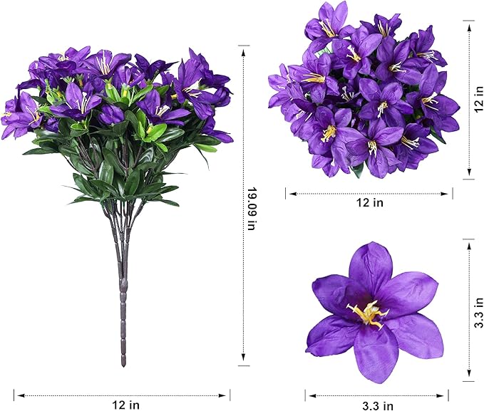 INSPRING Artificial Faux Plants Flowers for Outdoors 3 Bundles Fake Silk Azalea Flowers for Outside Summer Decoration UV Resistant Realistic Fake Flower for Outside Planter Patio Garden Walkways Home