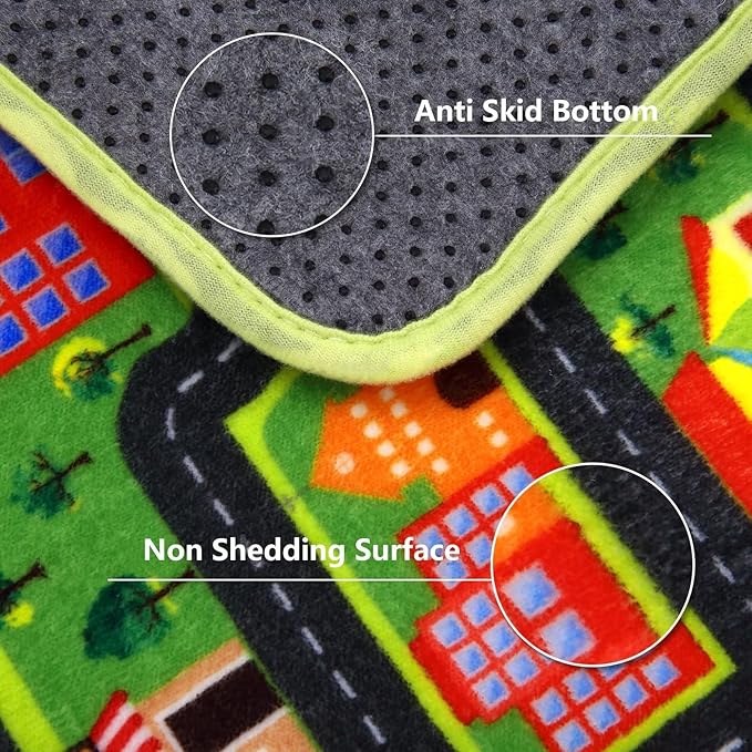 Round Kids Playmat, City Life Carpet Mat Toddler Classroom Kids Road and Traffic Carpet Non Slip Nursery Rug City Map Educational Rug for Bedroom Kids Boys Room, 4' x 4' Round, Black