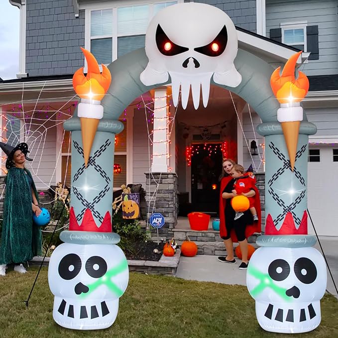 10FT Halloween Decorations Outdoor Inflatable Archway Skeleton Halloween Blow up Yard Decorations with Flashing LED Lights Inflatable Haunted House Lawn Outside Halloween Decorations