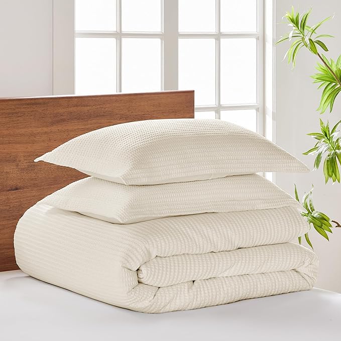 Levtex Home - Cloud Waffle Comforter Set - King Comforter + Two King Pillow Cases - Waffle Weave - Undyed Cream - Comforter (106 x 94in.) and Pillow Case (36 x 20in.) - Cotton