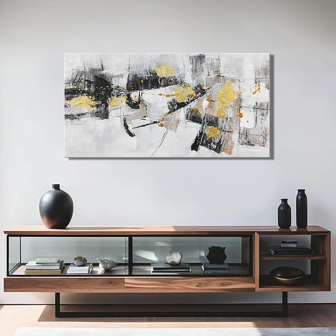 Abstract Canvas Wall Art Wall Decor Pictures Maximalist Home Decor Wall Art Prints Black Gold Modern Artwork for Living Room Wall Bedroom Kitchen Office Decor Ready to Hang 20"×40"