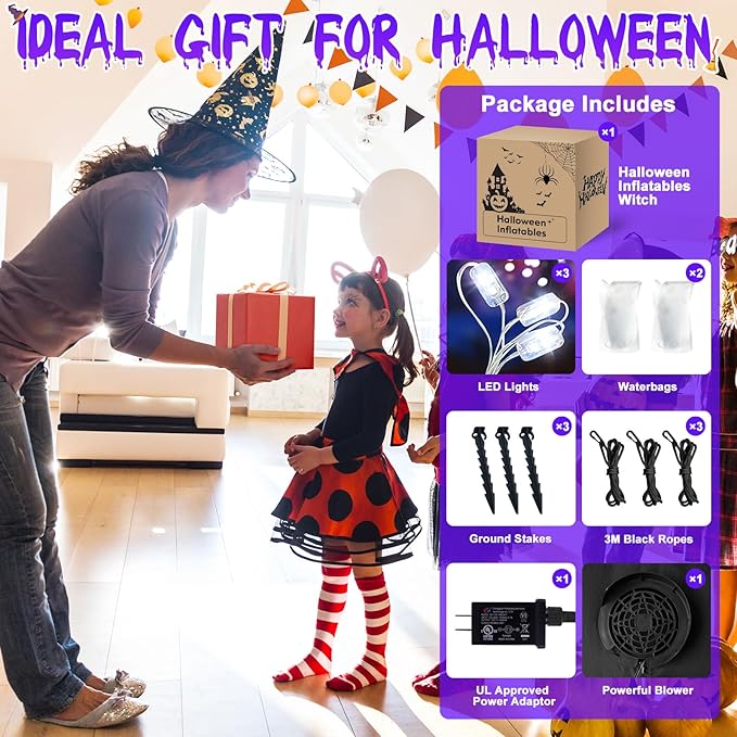 Danxilu 12 FT Giant Halloween Inflatables Witch Decorations Outdoor, Scary Red Eyes Levitating Witch with Cauldron Blow Up Yard Decorations Build-in LED Lights for Holiday Party Halloween Decor
