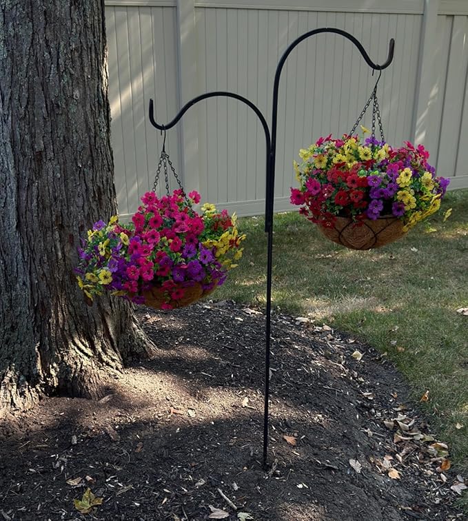 Artificial Faux Hanging Plants Flowers Basket for Summer Autumn, Colorful Daisy Flowers Eucalyptus UV Resistant Look Real for Outdoor Outside Porch Decoration