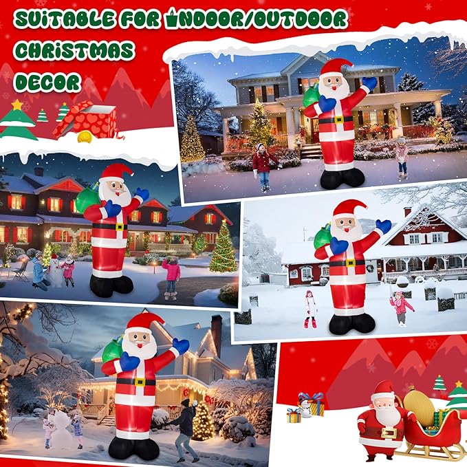 B&D 12FT Giant Christmas Inflatables Santa Claus Outdoor Decorations Built-in LED Lights, Christmas Blow Up Santa Yard Decorations with Gift Bag Inflatable Xmas Decorations for Yard Garden Lawn