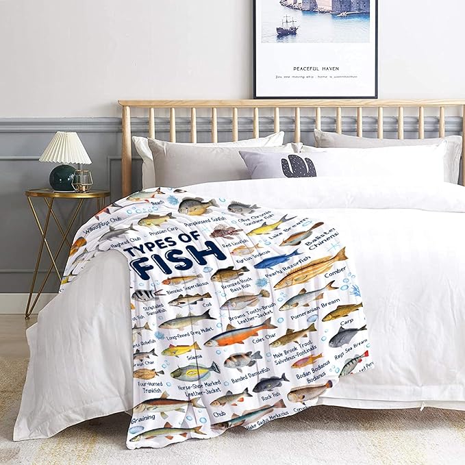 Fish Throw Blanket,Types of Fish Blanket Fish Blanket Gifts,Ultra Soft Lightweight Flannel Blankets Warm Fuzzy Cozy Plush Blankets for Couch Sofa Bed Living Room,Baby Size-30"x40"