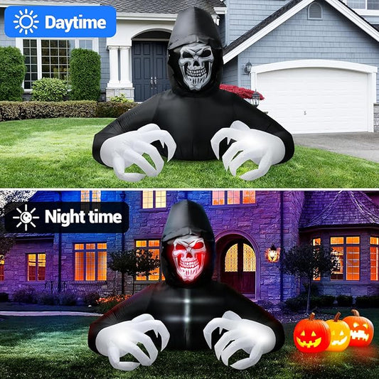 BOHON 7 FT Halloween Inflatables Large Grim Reaper with Led Lights Blow Up Yard Prop Decor Scary Inflatable Clearance for Outdoor Indoor Outside Home Holiday Party Garden Lawn Halloween Decorations