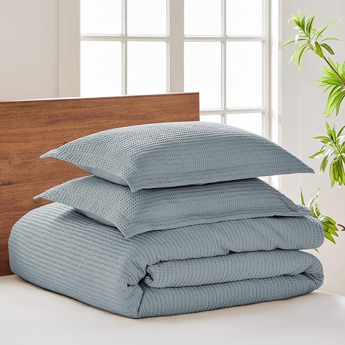 Levtex Home - Cloud Waffle Comforter Set - King Comforter + Two King Pillow Cases - Waffle Weave - Chambray - Comforter (106 x 94in.) and Pillow Case (36 x 20in.) - Cotton