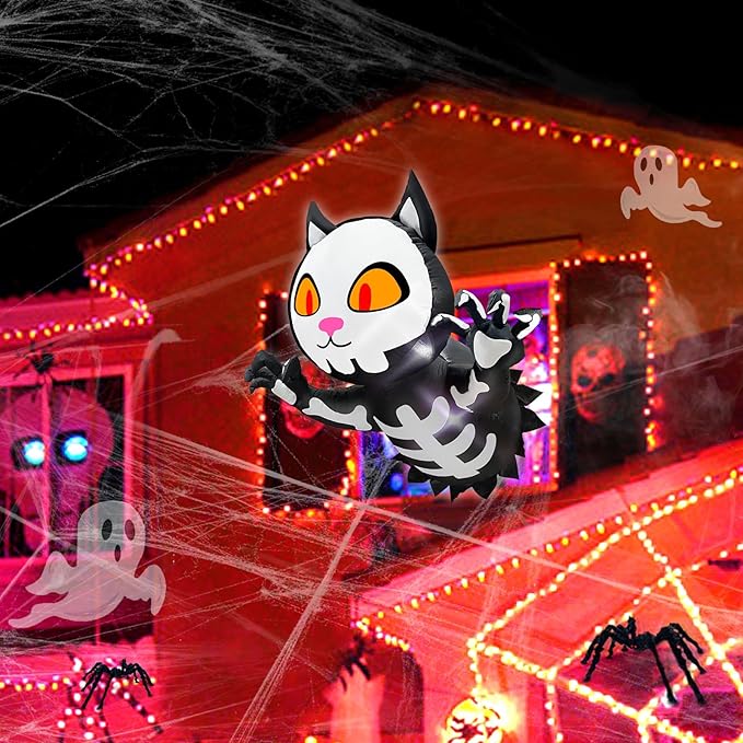 TURNMEON 4 Ft Halloween Inflatable Scary Black Cat Broke Out from Window Outdoor Halloween Decorations Blow Up Skeleton Build-in LED Lights Halloween Party Indoor Outside Home Yard Garden Lawn Decor