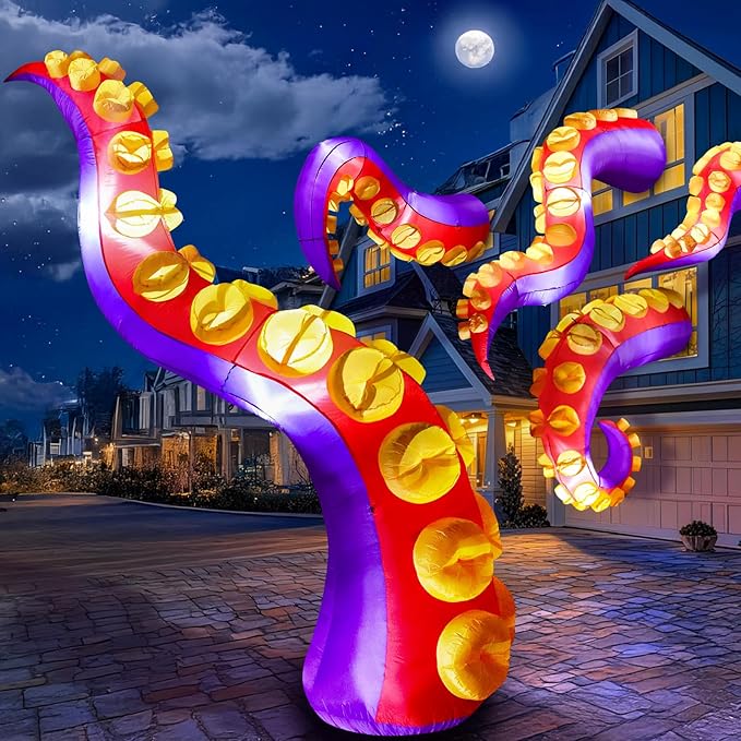 Max Fun 1pc Halloween Inflatables Decorations Inflatable Octopus Tentacles Outdoors Decorations with LED Lights Built-in Blow Up Yard Decoration for Outdoor Garden Lawn (Tentacles - A)