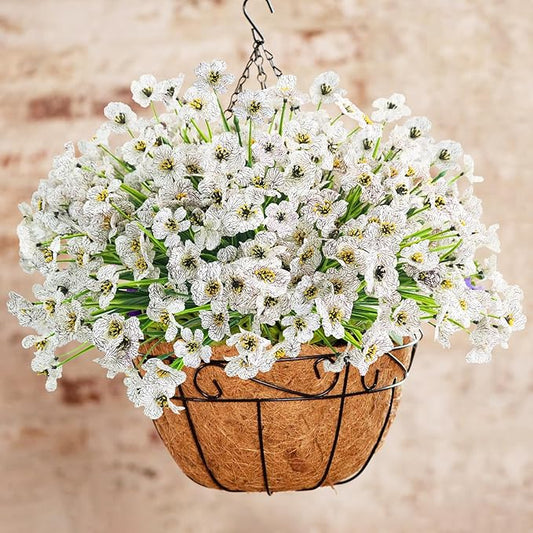 Uieke 72 Bundles Outdoor Artificial Flowers UV Resistant Outdoor Fake Flowers No Fade Faux Plastic Plants for Garden Porch Window Box Home Outside Spring Summer Décor (White)
