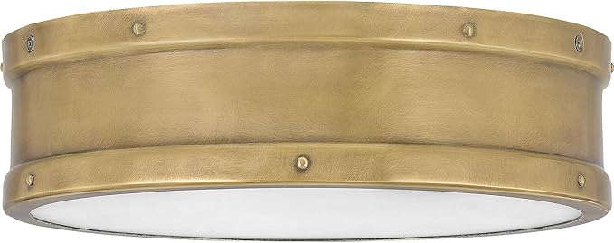 Quoizel Ahoy Round Flush Mount Ceiling Light, 13 Inch Drum Light with Metal Shade, 25 W LED, 1700 Lumens, 4" H x 13" W, Weathered Brass