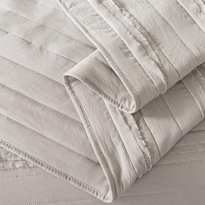 HoneiLife Queen Quilt Bedding Set - 3 Pieces Washed Microfiber Quilt Sets Lightweight Bedspreads Ultra Soft Coverlets Vintage Bed Cover Ruffled Bedding Set All Season Quilts-Sandy