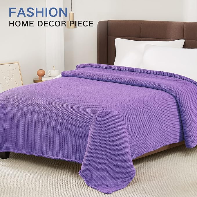 Knitted Weighted Blanket(Purple 50"x60" 5lbs),Home Décor Cooling Throw Blanket for Hot Sleepers,Hand Made Chunky Knit Heavy Blanket Use on Twin Size Bed