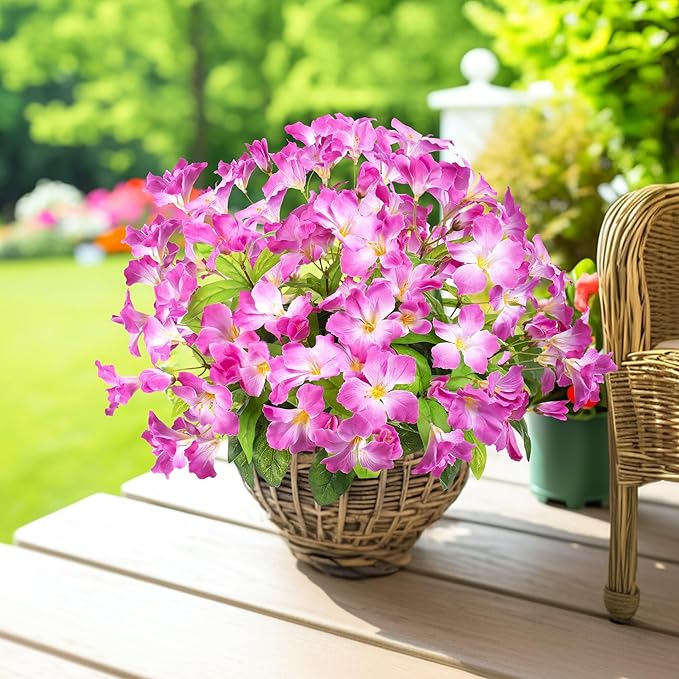 Fake Plants 15.7"Plastic Flowers For Outdoors Artificial Azalea Flowers Fake Flowers Artificial Plants Outdoor Spring Flowers Artificial For Decoration Fake Plants For Outside (Pale Purple )4Pcs